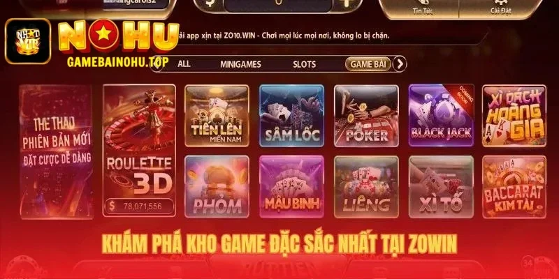 Kho game đa dạng từ nổ hũ đến game bài đấu trí